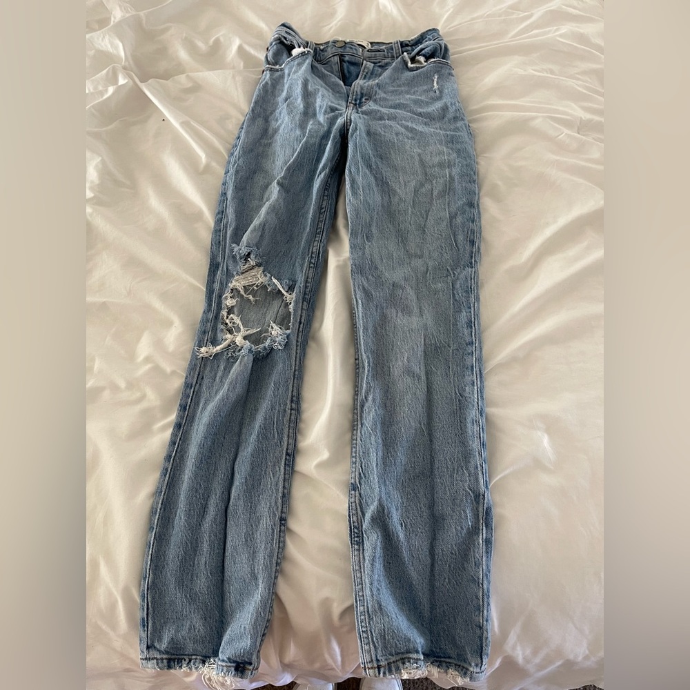 High waisted rip blue jeans